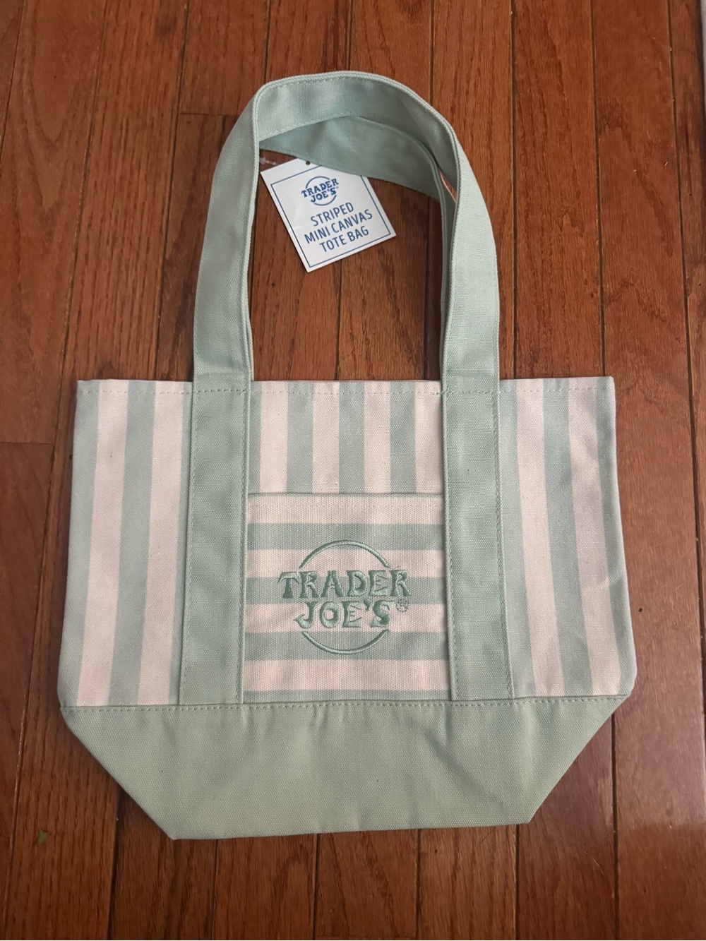 Trader Joe's Mint-Striped Canvas Tote Bag